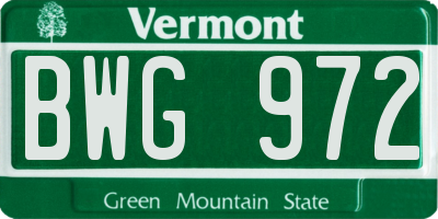 VT license plate BWG972