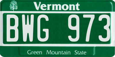 VT license plate BWG973