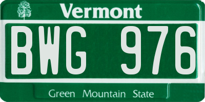VT license plate BWG976