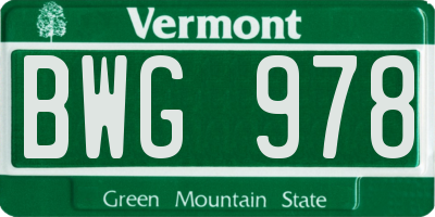 VT license plate BWG978