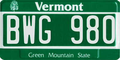 VT license plate BWG980