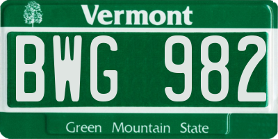 VT license plate BWG982