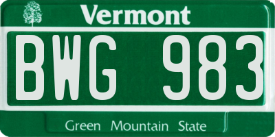 VT license plate BWG983