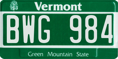 VT license plate BWG984