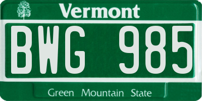 VT license plate BWG985