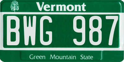 VT license plate BWG987