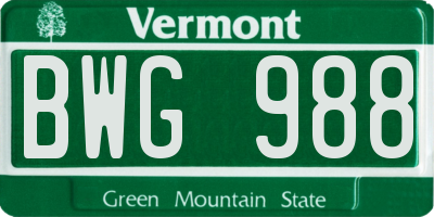 VT license plate BWG988