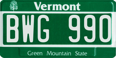 VT license plate BWG990