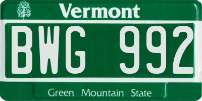 VT license plate BWG992