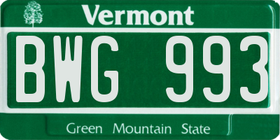 VT license plate BWG993