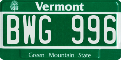 VT license plate BWG996