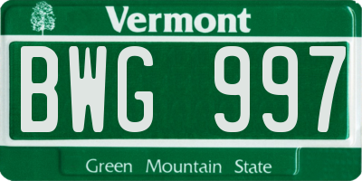 VT license plate BWG997
