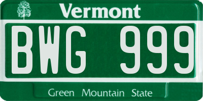 VT license plate BWG999