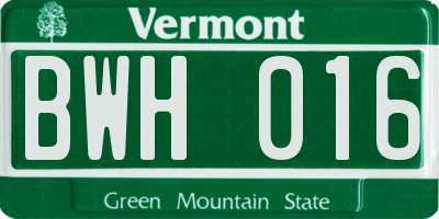 VT license plate BWH016