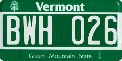 VT license plate BWH026