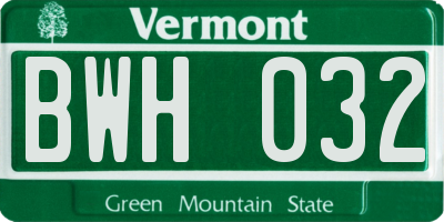 VT license plate BWH032