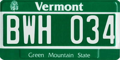 VT license plate BWH034