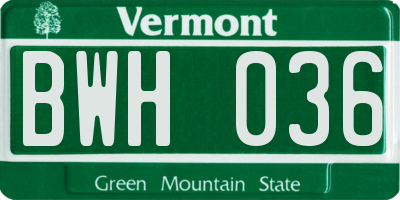 VT license plate BWH036