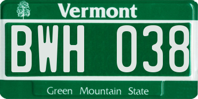 VT license plate BWH038