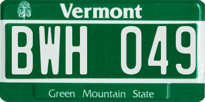 VT license plate BWH049