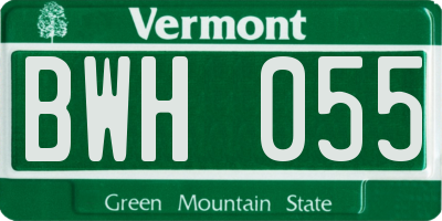 VT license plate BWH055
