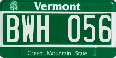 VT license plate BWH056