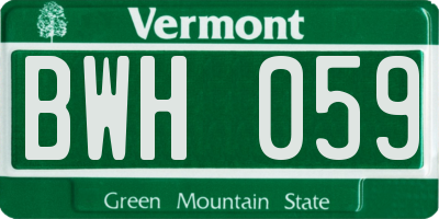 VT license plate BWH059