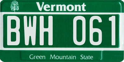 VT license plate BWH061
