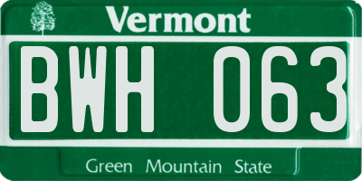 VT license plate BWH063