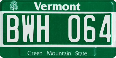 VT license plate BWH064