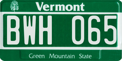 VT license plate BWH065