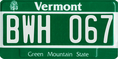 VT license plate BWH067