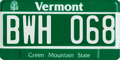 VT license plate BWH068