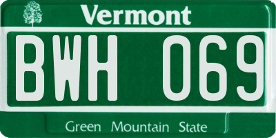 VT license plate BWH069