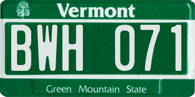 VT license plate BWH071