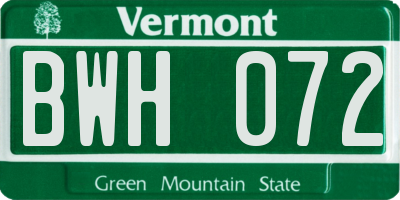 VT license plate BWH072