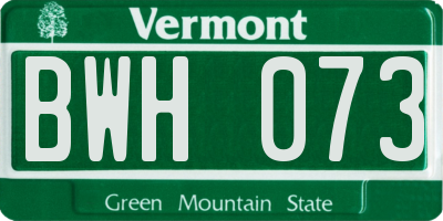 VT license plate BWH073