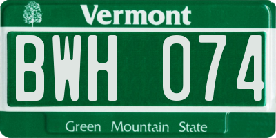 VT license plate BWH074