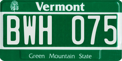VT license plate BWH075