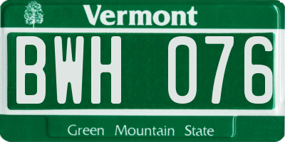 VT license plate BWH076