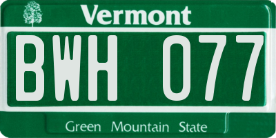 VT license plate BWH077