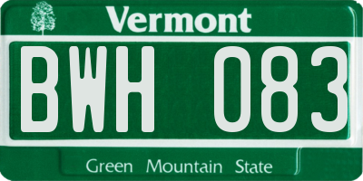 VT license plate BWH083