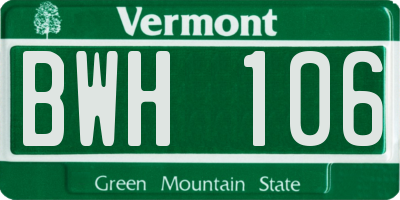 VT license plate BWH106