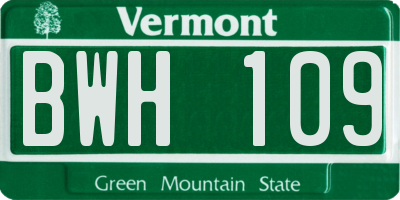 VT license plate BWH109