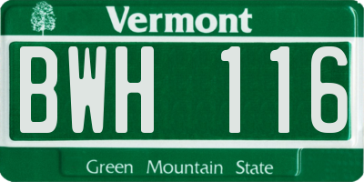VT license plate BWH116