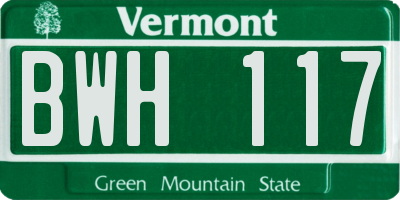 VT license plate BWH117