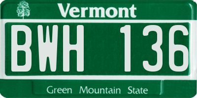 VT license plate BWH136