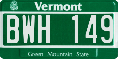 VT license plate BWH149