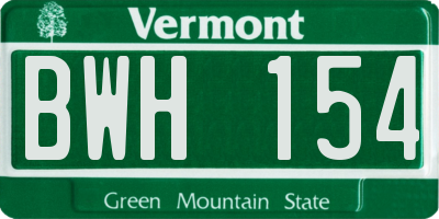 VT license plate BWH154