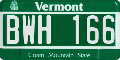 VT license plate BWH166